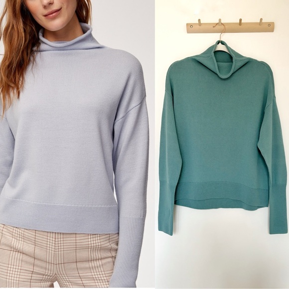 Wilfred Sweaters - Aritzia Wilfred Mock Neck Merino Wool Sweater Size M Aqua Green Blue Cyprie